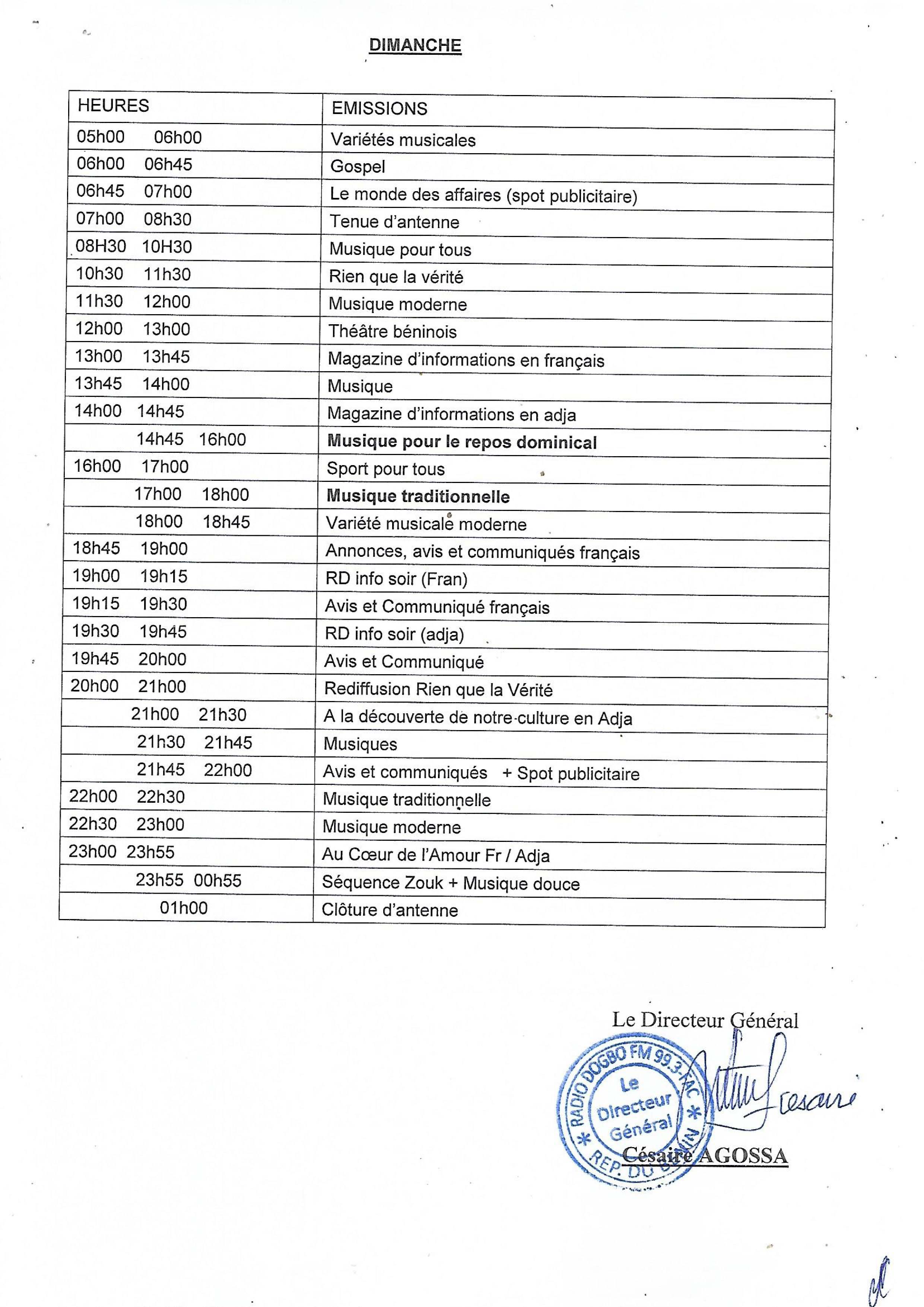 Programme du dimanche de Dogo fm