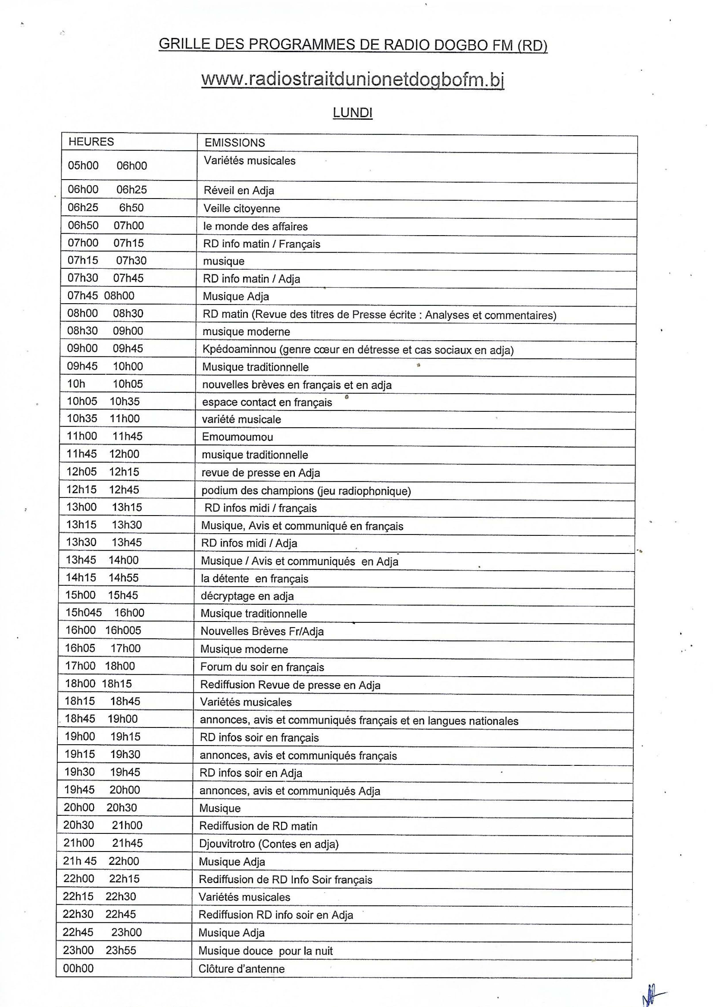 Programme du lundi de Dogo fm