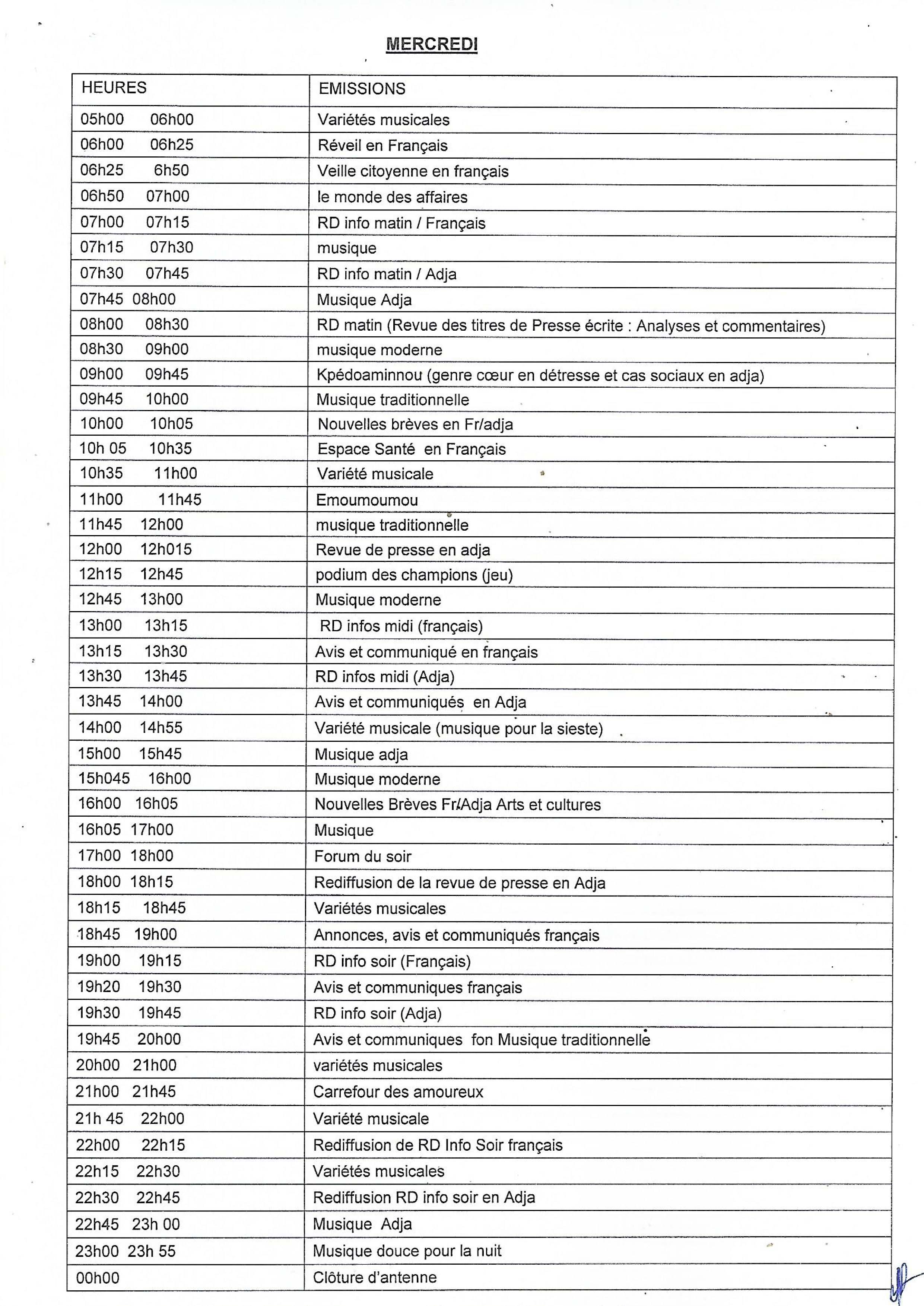 Programme du mercredi de Dogo fm