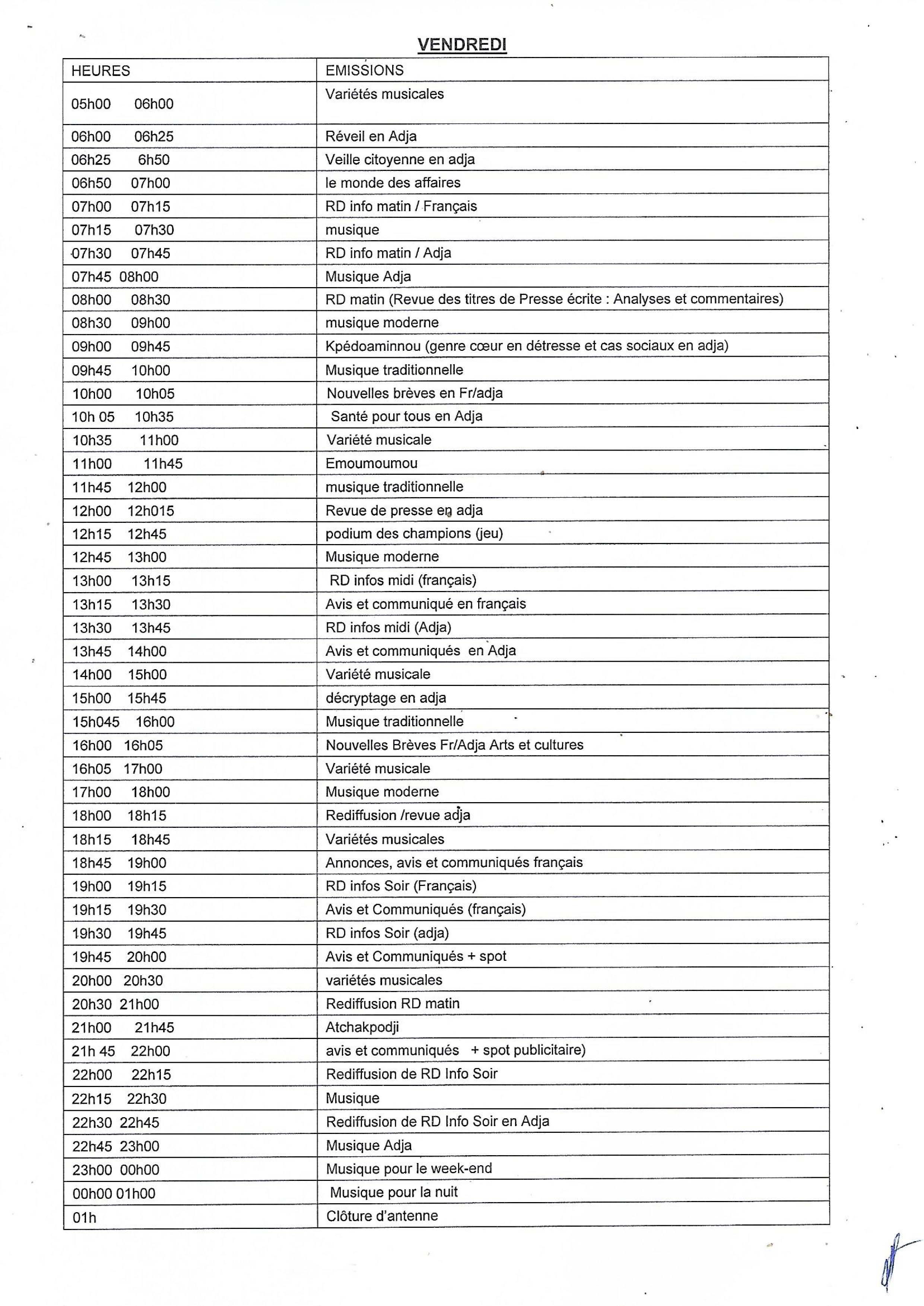 Programme du vendredi de Dogo fm